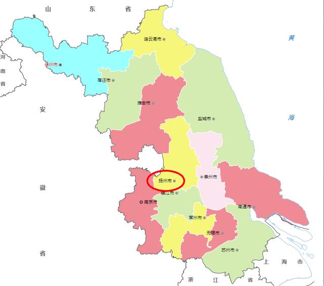 下面的地图表示了江苏省扬州市的位置.